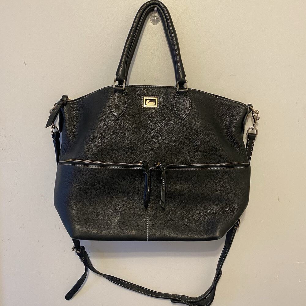 VTG 90s Dooney & Bourke BlackPebble Leather ToteBag Crossbody GoldTone Hardware - Picture 12 of 15